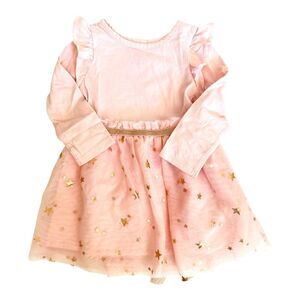Cat & Jack Girls Long Sleeve Dress 18 Months Pink Stars Tutu Tulle Ballerina